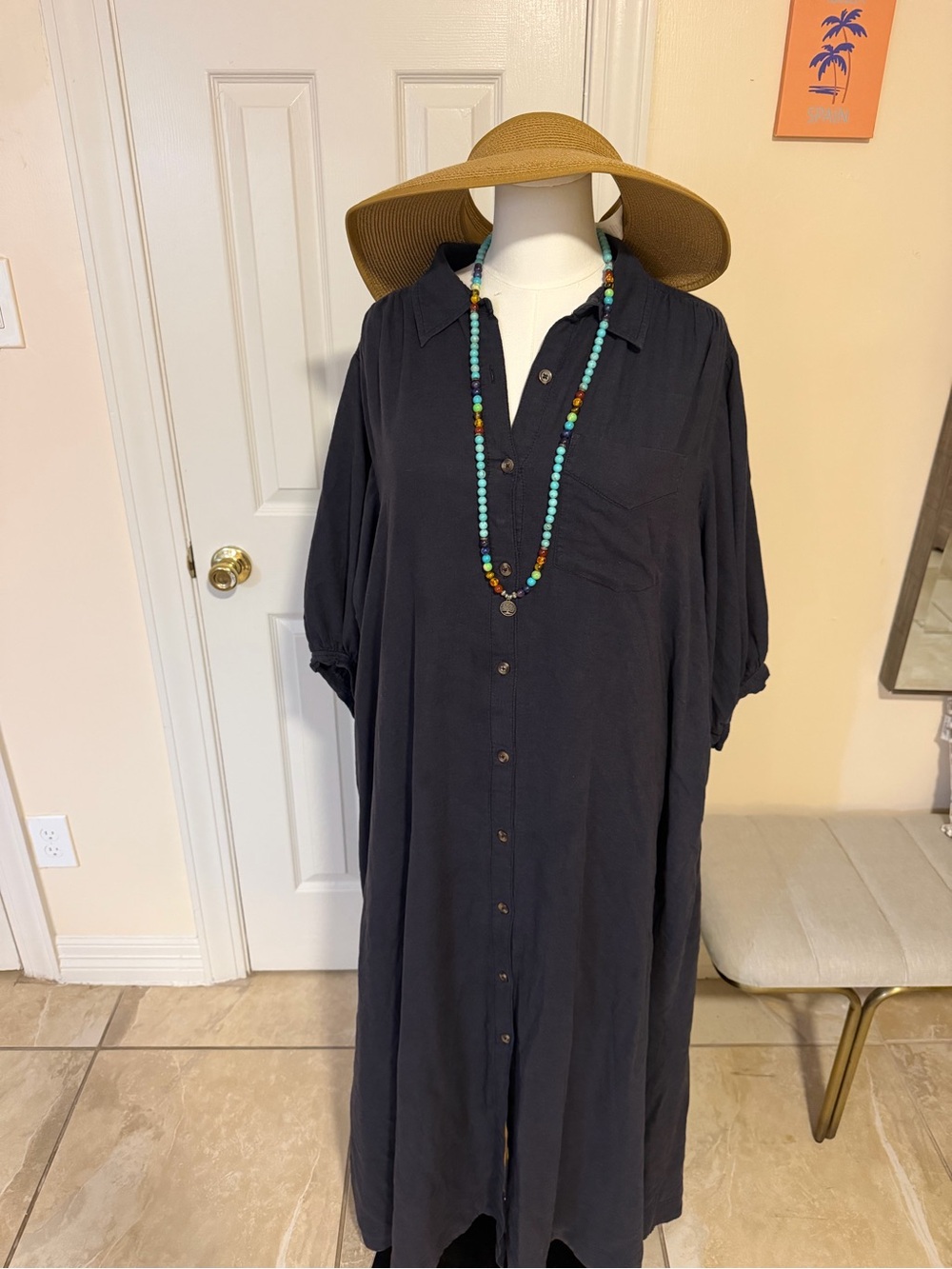 Maeve Navy Button-Front Maxi Shirt Dress